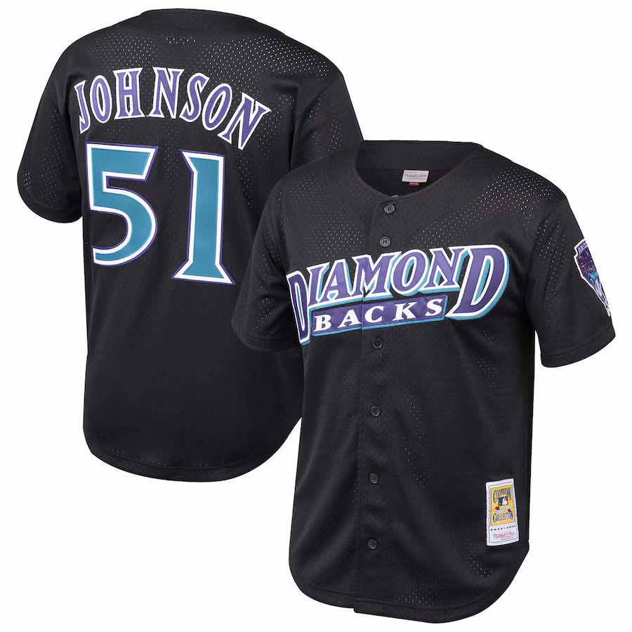 Youth Arizona Diamondbacks Randy Johnson Mitchell & Ness Black Cooperstown Collection Mesh Batting Practice Jersey - Puhuasuan