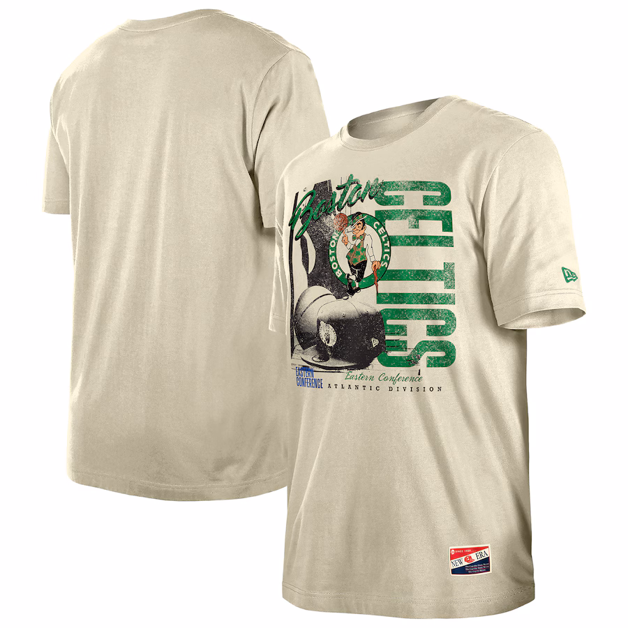 Men's Boston Celtics  New Era Cream Distressed Throwback Vintage Color Pack T-Shirt - Puhuasuan