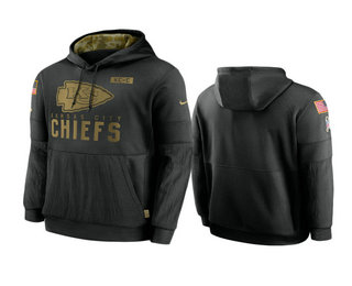 Men's Kansas City Chiefs Black 2020 Salute to Service Sideline Performance Pullover Hoodie - Puhuasuan