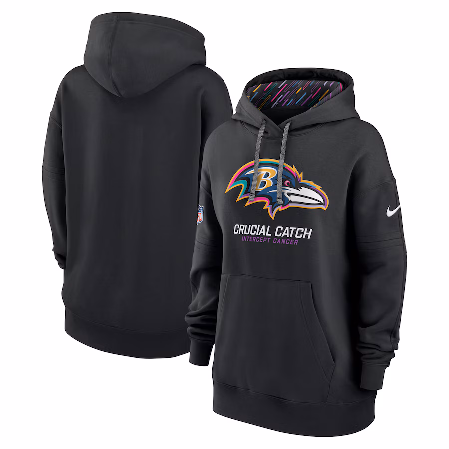 Women's Baltimore Ravens  Nike Black 2024 NFL Crucial Catch Club Pullover Hoodie - Puhuasuan