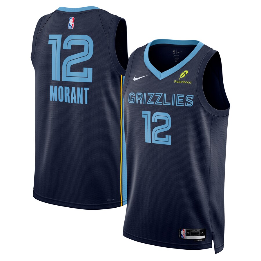 Unisex Memphis Grizzlies Ja Morant Nike Navy Swingman Badge Player Jersey - Icon Edition - Puhuasuan
