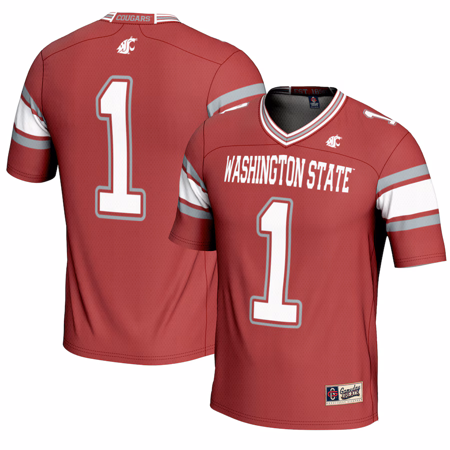 Men's GameDay Greats #1 Crimson Washington State Cougars Endzone Football Jersey - Puhuasuan