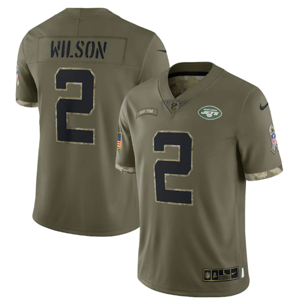 Men's New York Jets #2 Zach Wilson 2022 Olive Salute To Service Limited Stitched Jersey - Puhuasuan