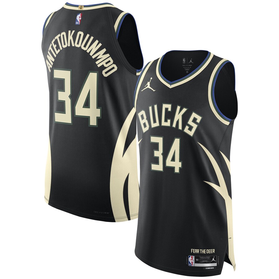 Men's Milwaukee Bucks Giannis Antetokounmpo Jordan Brand Black Authentic Player Jersey - Statement Edition - Puhuasuan