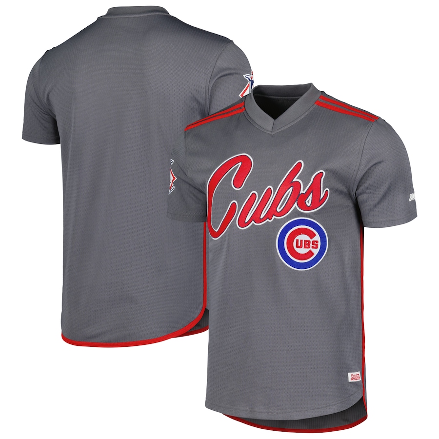 Men's  Chicago Cubs Stitches Charcoal Team V-Neck Jersey - Puhuasuan