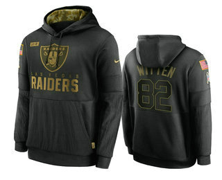 Men's Las Vegas Raiders #82 Jason Witten Black 2020 Salute To Service Sideline Performance Pullover Hoodie - Puhuasuan