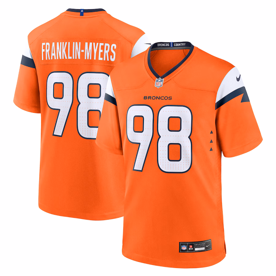 Men's Denver Broncos John Franklin-Myers Nike Orange Team Game Jersey - Puhuasuan