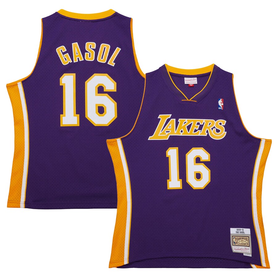 Men's Los Angeles Lakers Pau Gasol Mitchell & Ness Purple 2009/10 Hardwood Classics Swingman Jersey - Puhuasuan