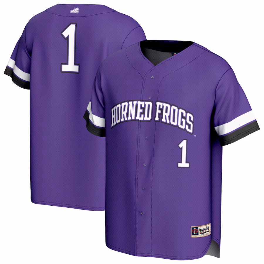 Unisex GameDay Greats #1 Purple TCU Horned Frogs Lightweight Collegiate Baseball Fashion Jersey - Puhuasuan