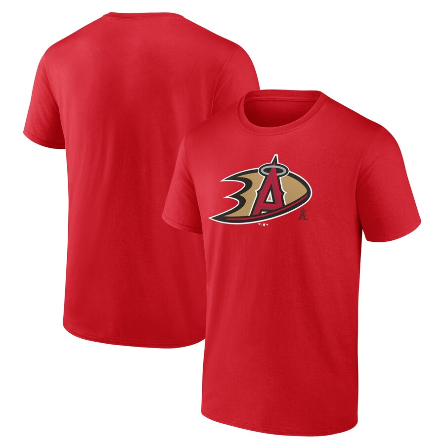 Men's Los Angeles Angels & Anaheim Ducks Red Combined Logo T-Shirt - Puhuasuan