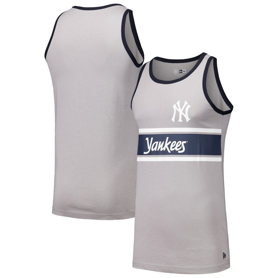 Men's New York Yankees New Era Gray Jersey Ringer Tank Top - Puhuasuan