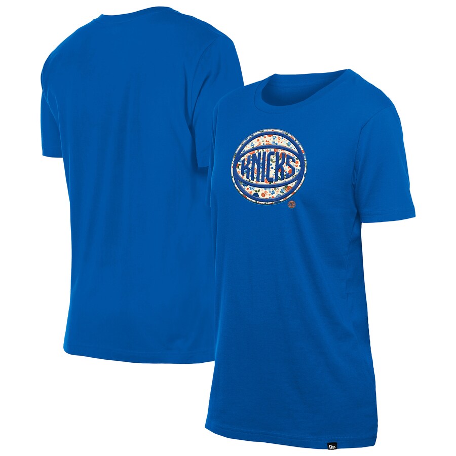 Women's New York Knicks New Era Blue Glam Game Flower T-Shirt - Puhuasuan