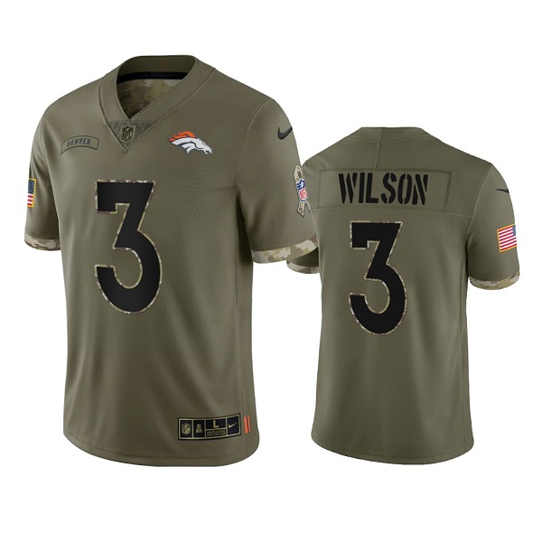 Men's Denver Broncos #3 Russell Wilson 2022 Olive Salute To Service Limited Stitched Jersey - Puhuasuan