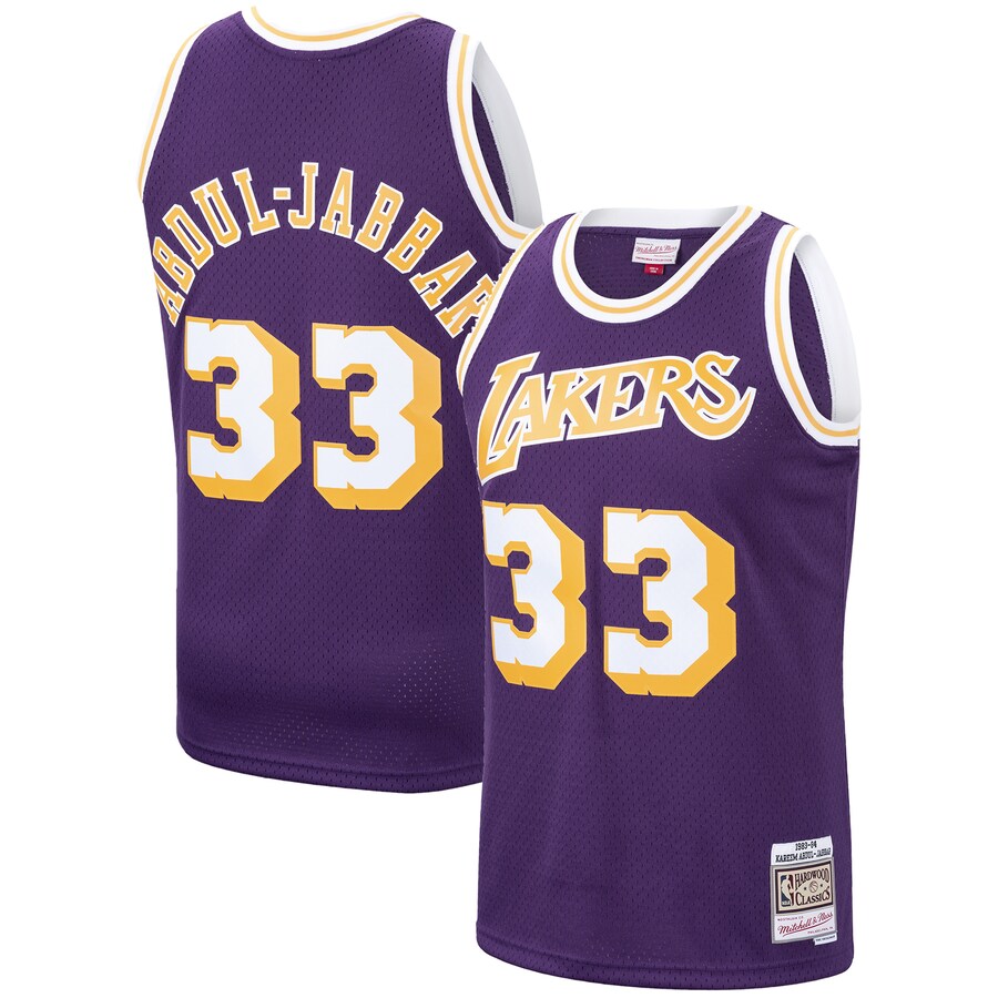Men's Los Angeles Lakers Kareem Abdul-Jabbar Mitchell & Ness Purple Hardwood Classics Swingman Jersey - Puhuasuan