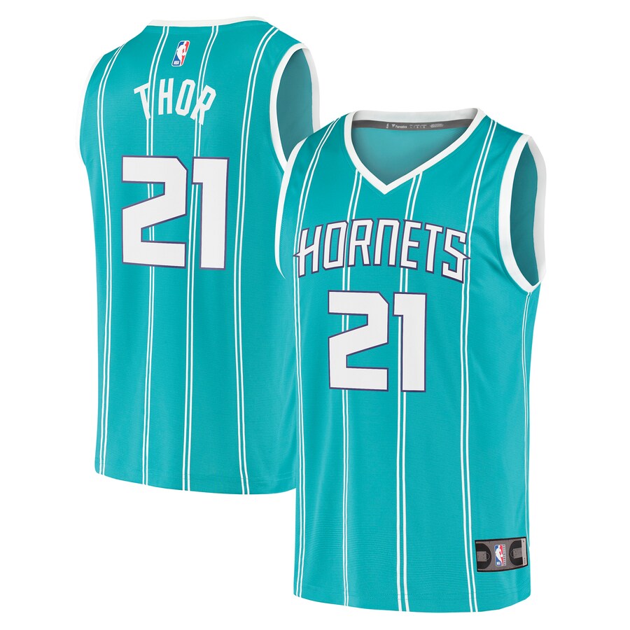 Men's Charlotte Hornets JT Thor Fanatics Teal Fast Break Replica Jersey - Icon Edition - Puhuasuan