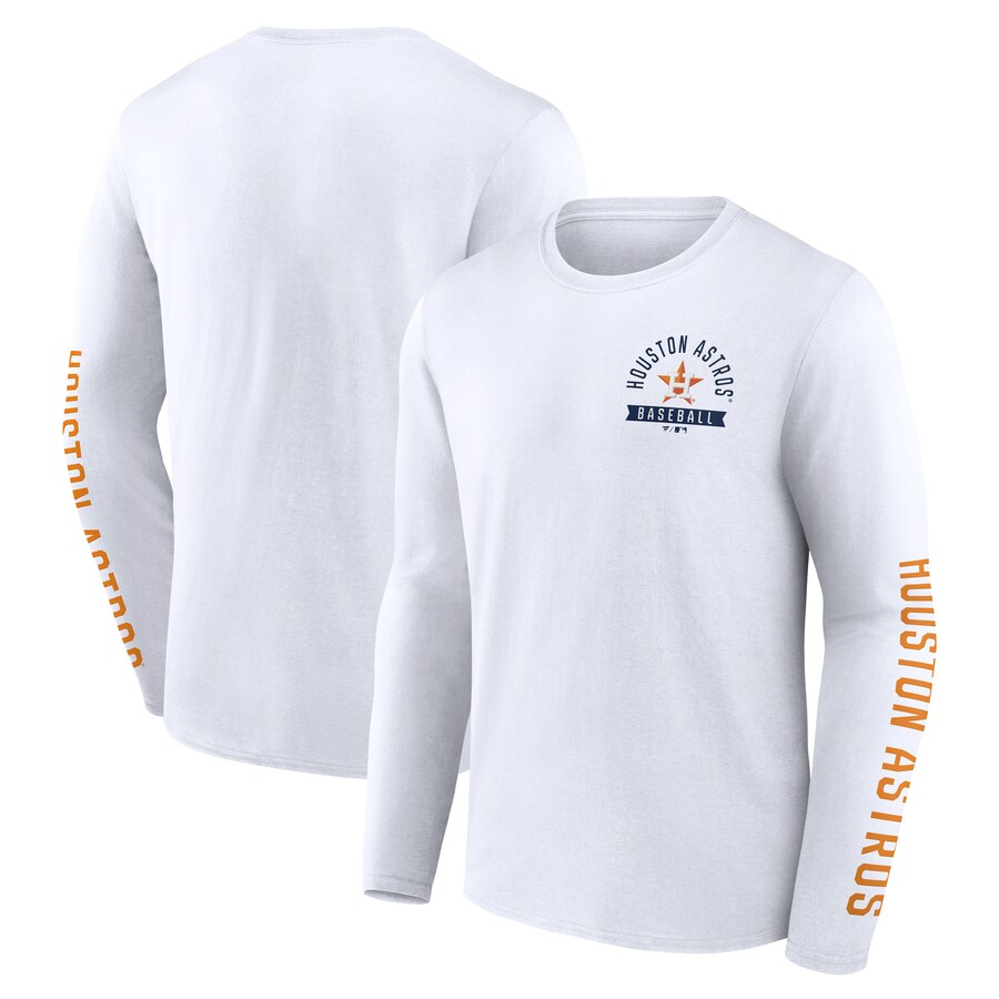 Men's Houston Astros Fanatics White Press Box Long Sleeve T-Shirt - Puhuasuan