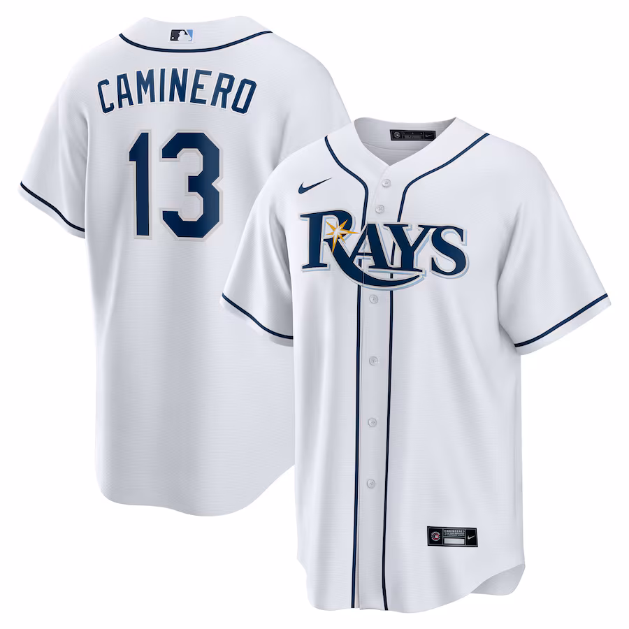 Men's Tampa Bay Rays Junior Caminero Nike White Home Replica Player Jersey - Puhuasuan