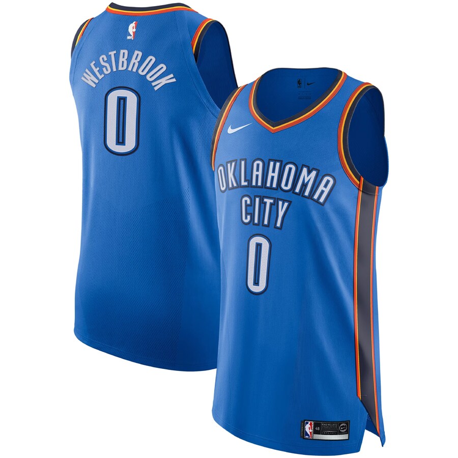 Men's Oklahoma City Thunder Russell Westbrook Nike Blue Authentic Player Jersey - Icon Edition - Puhuasuan