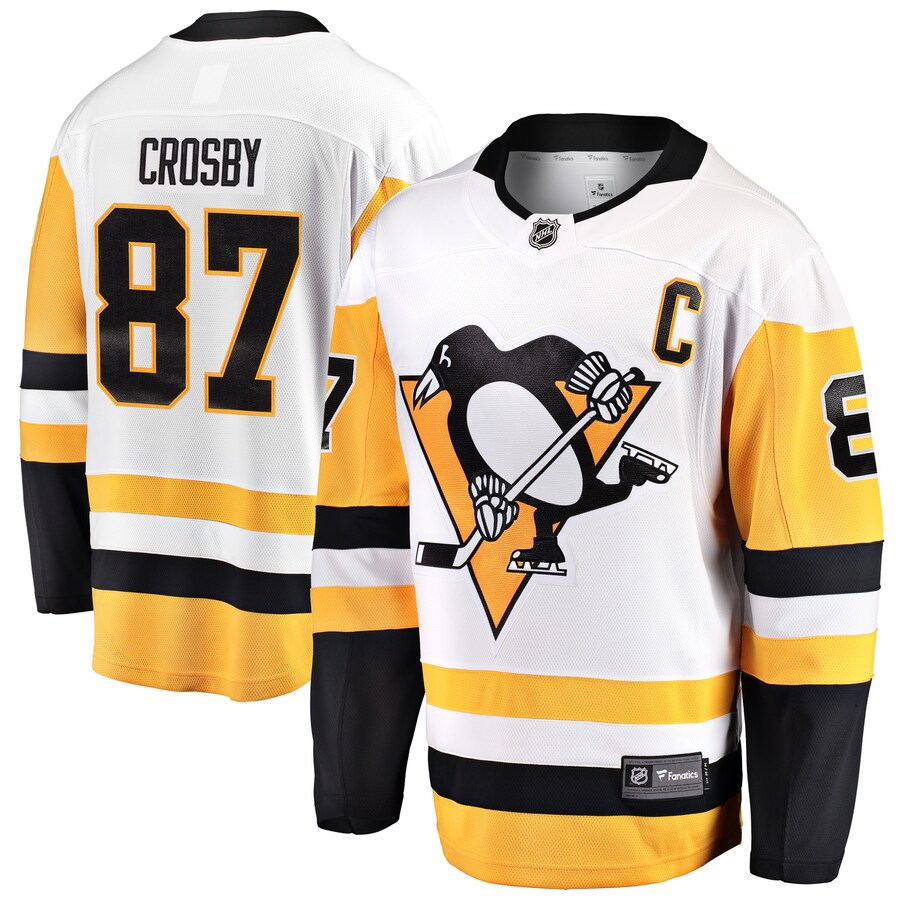 Men's Pittsburgh Penguins Sidney Crosby Fanatics Branded White Captain Away Premier Breakaway Player Jersey - Puhuasuan