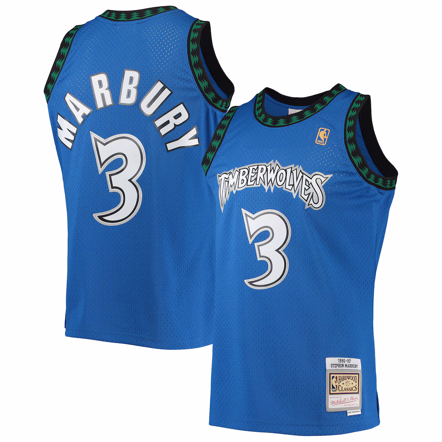 Men's Minnesota Timberwolves Stephon Marbury Mitchell & Ness Blue 1996/97 Hardwood Classics Swingman Jersey - Puhuasuan