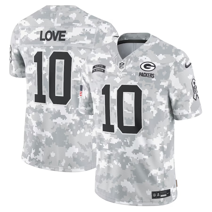 Men's Green Bay Packers Jordan Love Nike Arctic Camo 2024 Salute to Service Limited Jersey - Puhuasuan