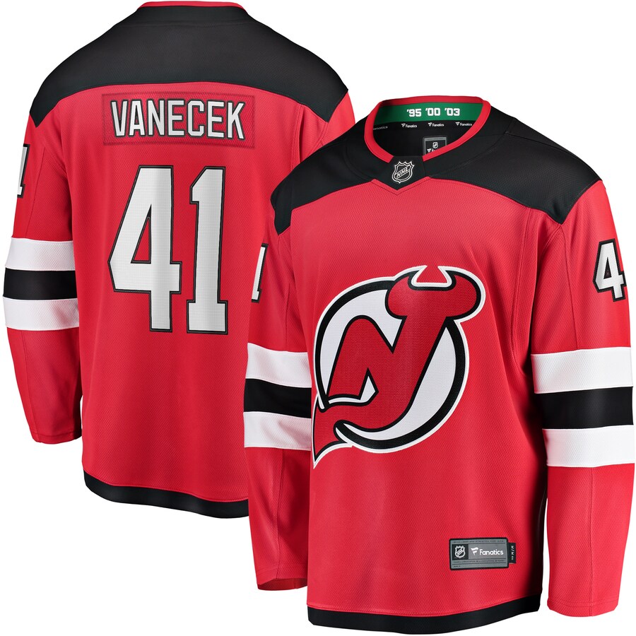 Men's New Jersey Devils Vitek Vanecek Fanatics Branded Red Home Breakaway Player Jersey - Puhuasuan