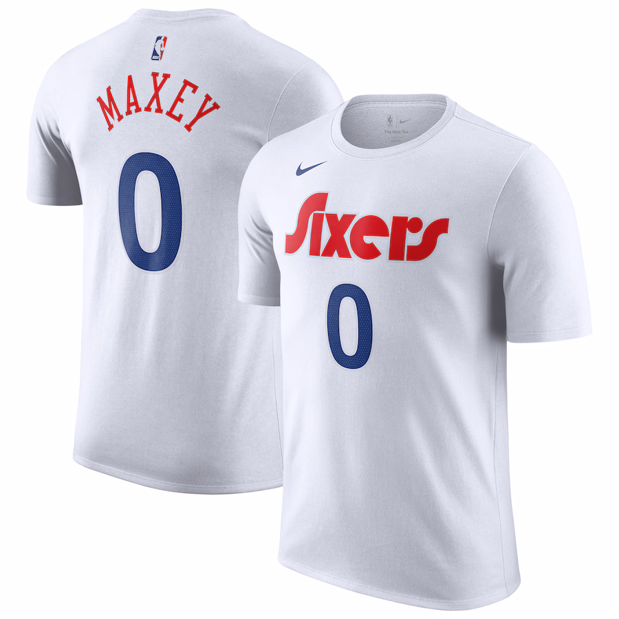 Men's Philadelphia 76ers Tyrese Maxey Nike White 2024/25 City Edition Name & Number T-Shirt - Puhuasuan
