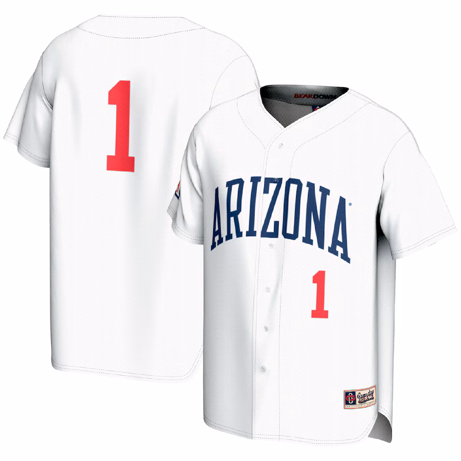 Men's GameDay Greats #1 White Arizona Wildcats Lightweight Baseball Fashion Jersey - Puhuasuan
