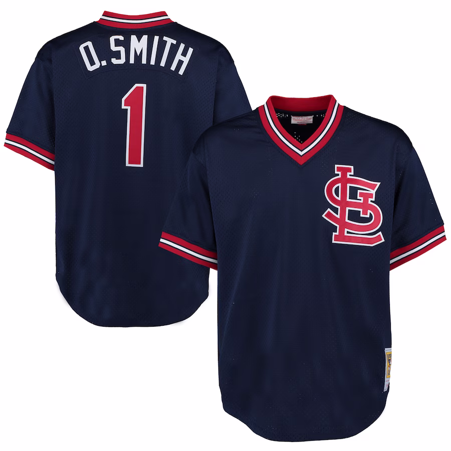 Men's St. Louis Cardinals Ozzie Smith Mitchell & Ness Navy 1994 Authentic Cooperstown Collection Mesh Batting Practice Jersey - Puhuasuan