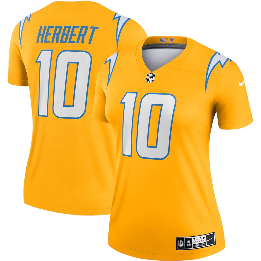 Women's Los Angeles Chargers Justin Herbert Nike Gold Inverted Legend Player Performance Top - Puhuasuan