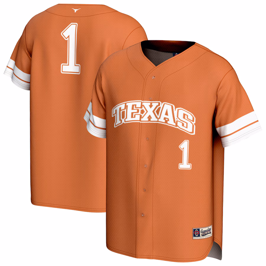 Unisex GameDay Greats #1 Texas Orange Texas Longhorns Collegiate Baseball Fashion Jersey - Puhuasuan