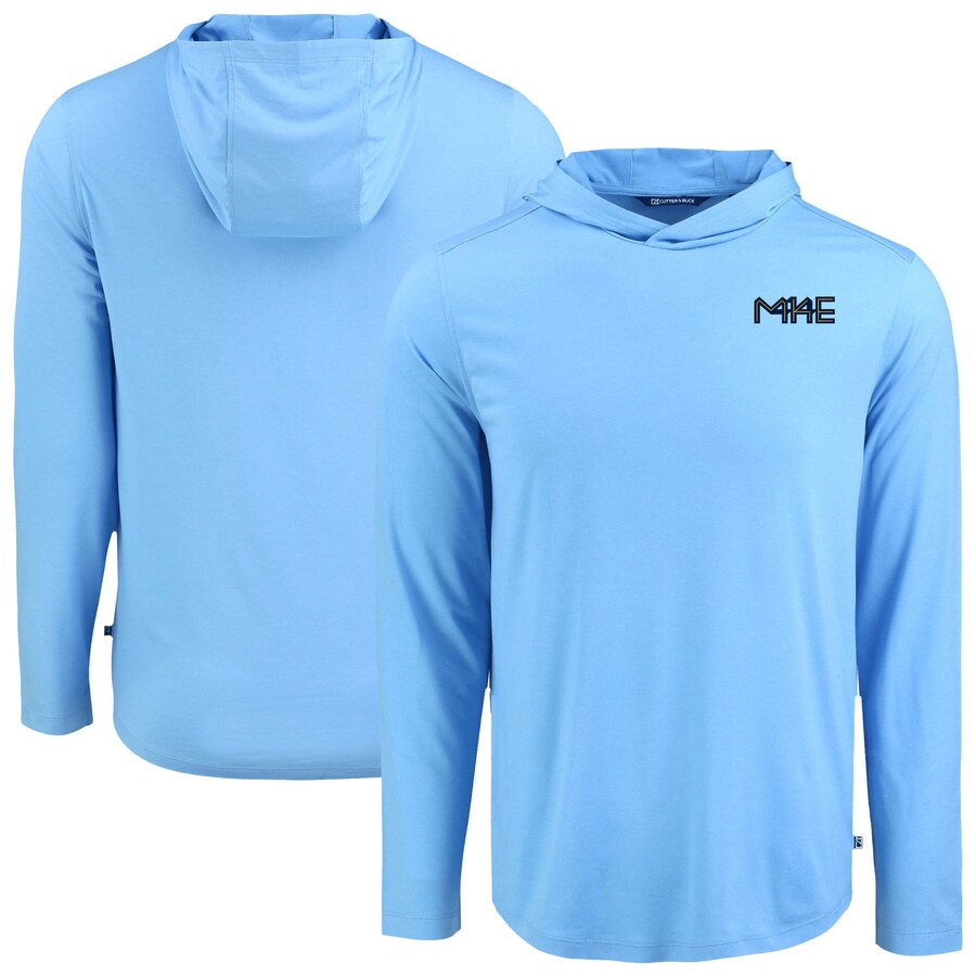 Men's Milwaukee Brewers Cutter & Buck Powder Blue Coastline Epic Comfort Recycled Eco Hoodie Long Sleeve T-Shirt - Puhuasuan