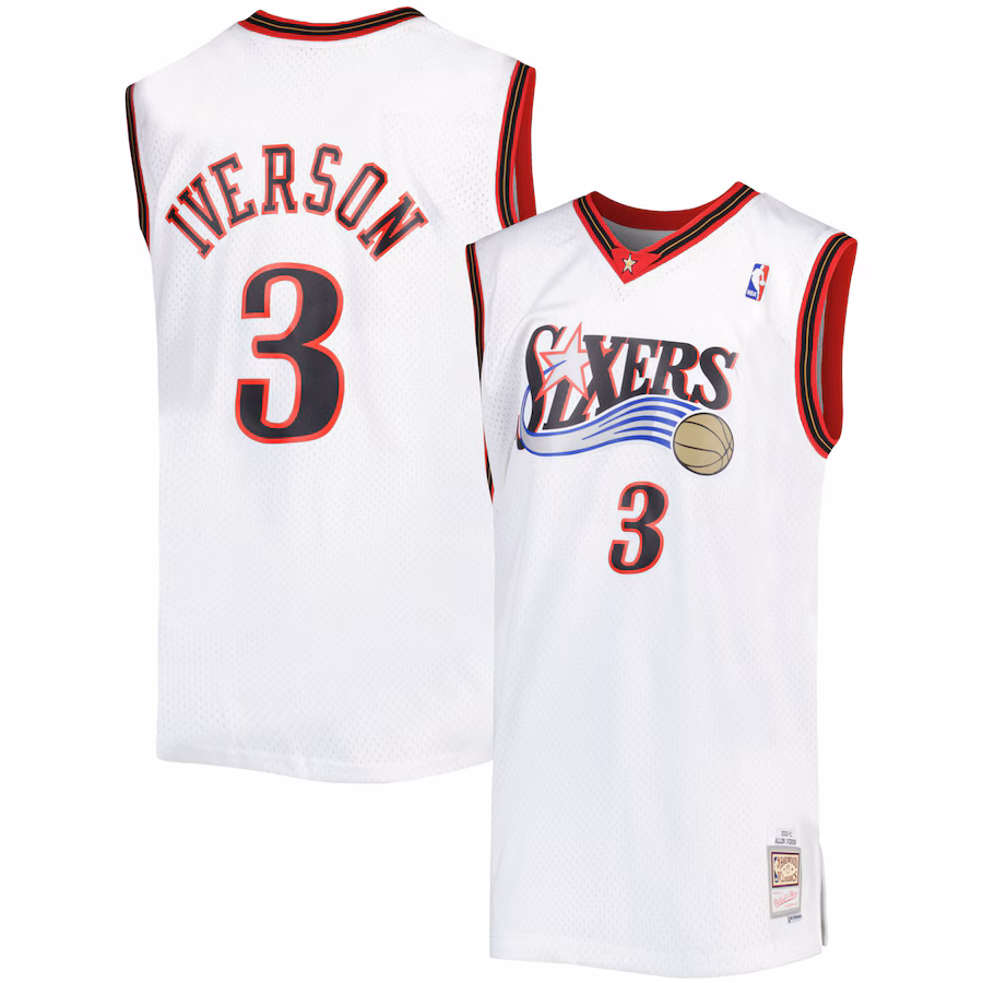 Men's Philadelphia 76ers Allen Iverson Mitchell & Ness White Big & Tall Hardwood Classics 1996/97 Swingman Jersey - Puhuasuan