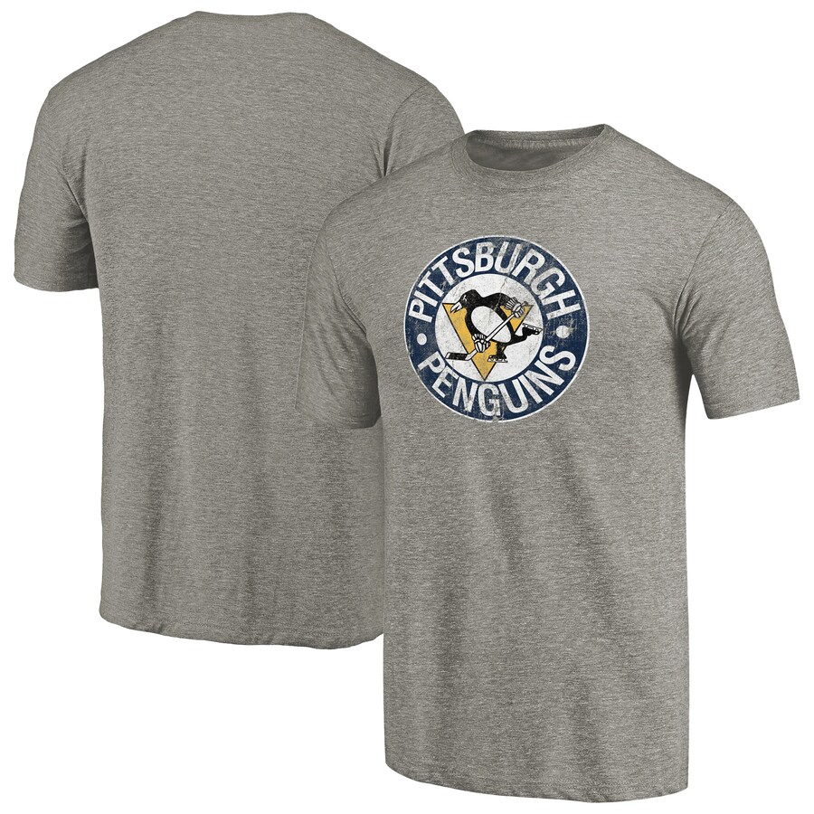 Men's Pittsburgh Penguins Ash Throwback Logo 1968-1969 Tri-Blend T-Shirt - Puhuasuan