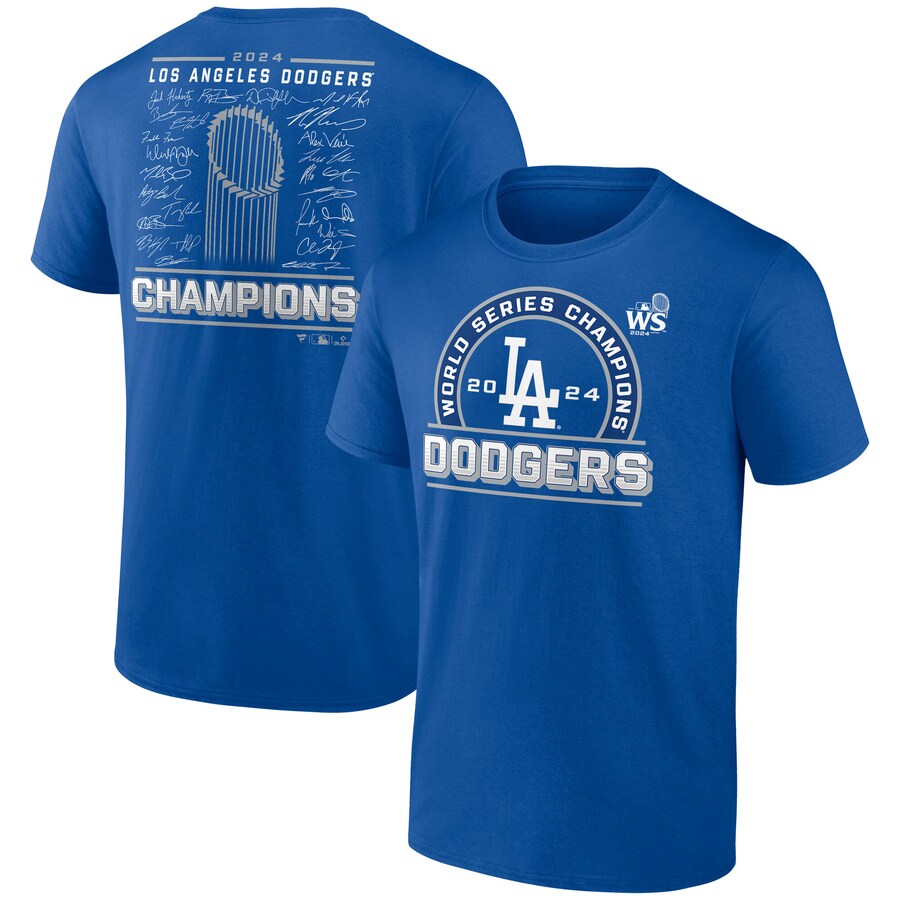 Men's Los Angeles Dodgers Fanatics Royal 2024 World Series Champions Signature Roster T-Shirt - Puhuasuan