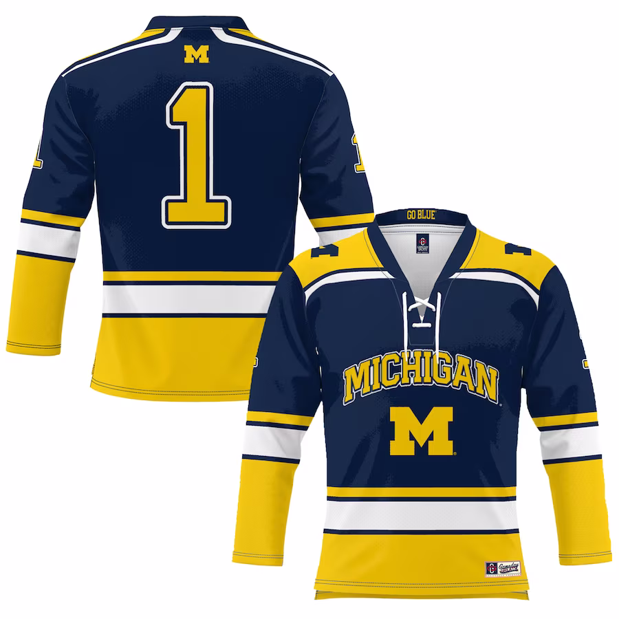 #1 Michigan Wolverines GameDay Greats Youth Hockey Jersey - Navy - Puhuasuan
