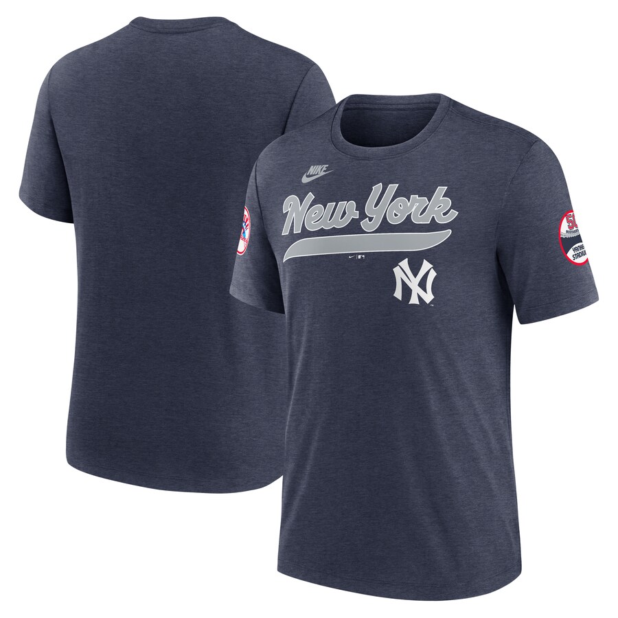 Men's New York Yankees Nike Heather Navy Cooperstown Collection Eras Tri-Blend T-Shirt - Puhuasuan