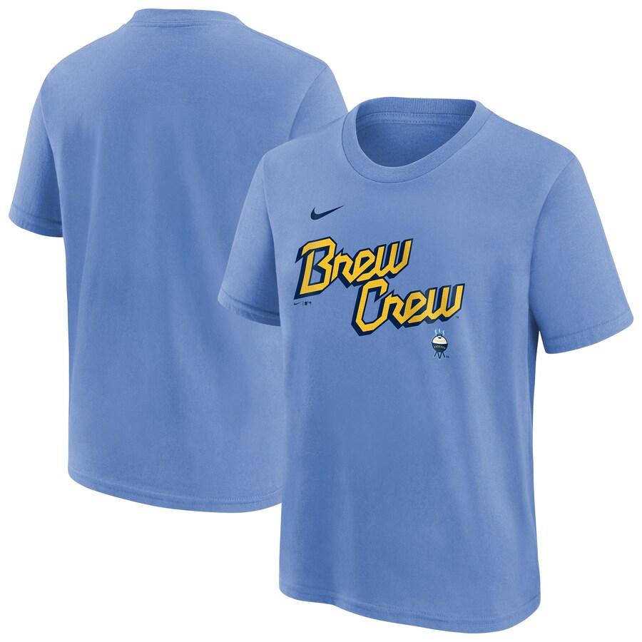 Youth Milwaukee Brewers Nike Powder Blue City Connect Wordmark T-Shirt - Puhuasuan