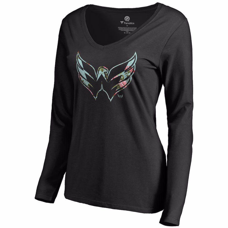 Women's Washington Capitals Black Lovely Long Sleeve V-Neck T-Shirt - Puhuasuan