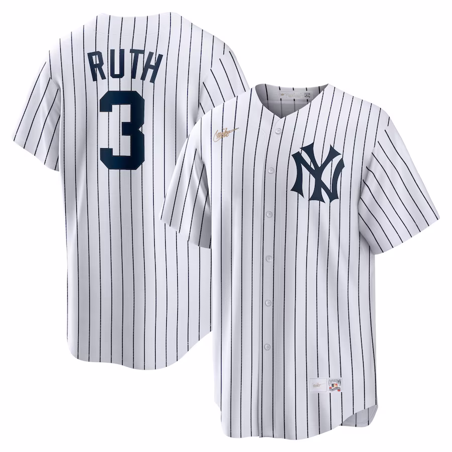 Men's New York Yankees Babe Ruth Nike White Home Cooperstown Collection Player Jersey - Puhuasuan