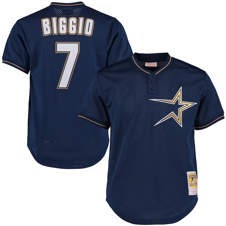 Men's Houston Astros Craig Biggio Mitchell & Ness Navy Cooperstown Collection Batting Practice Jersey - Puhuasuan