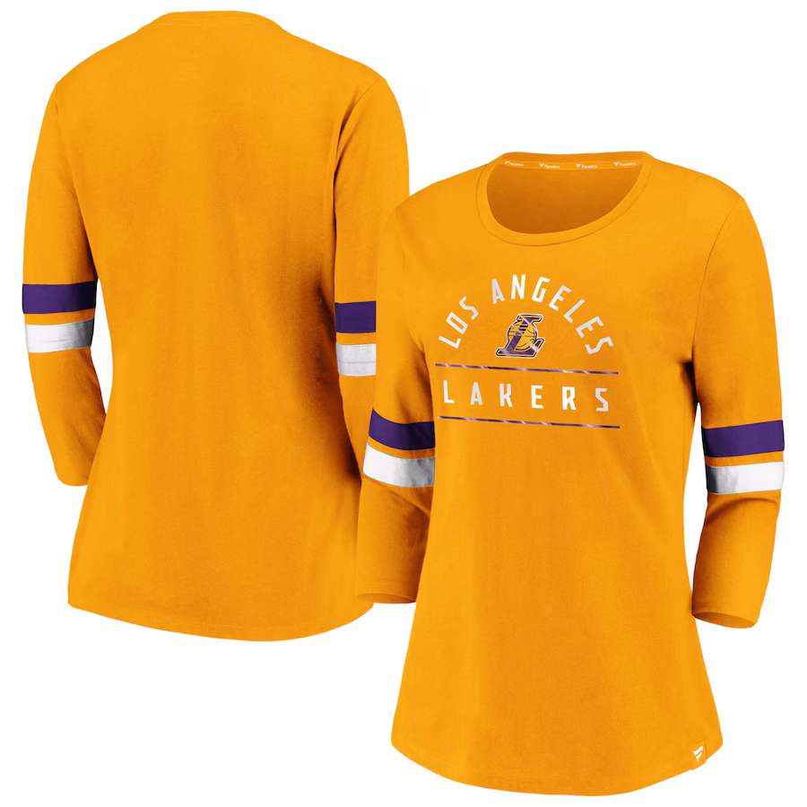 Women's Los Angeles Lakers Fanatics Gold Iconic Prolific Modern 3/4-Sleeve T-Shirt - Puhuasuan