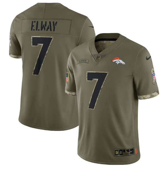 Men's Denver Broncos #7 John Elway 2022 Olive Salute To Service Limited Stitched Jersey - Puhuasuan