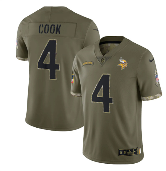 Men's Minnesota Vikings #4 Dalvin Cook 2022 Olive Salute To Service Limited Stitched Jersey - Puhuasuan