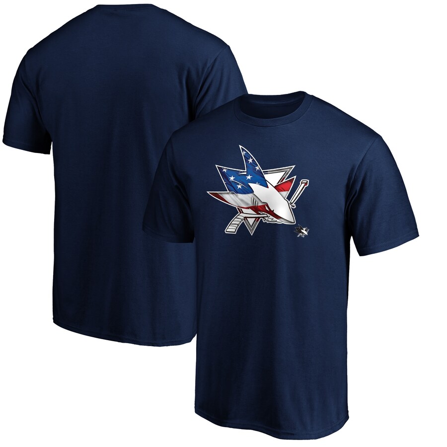 Men's San Jose Sharks Navy Banner Wave Logo T-Shirt - Puhuasuan