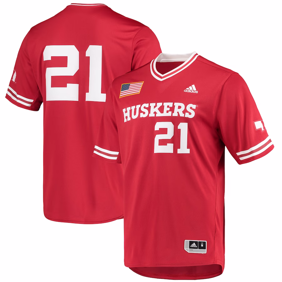 Nebraska Huskers adidas Replica V-Neck Baseball Jersey - Scarlet - Puhuasuan