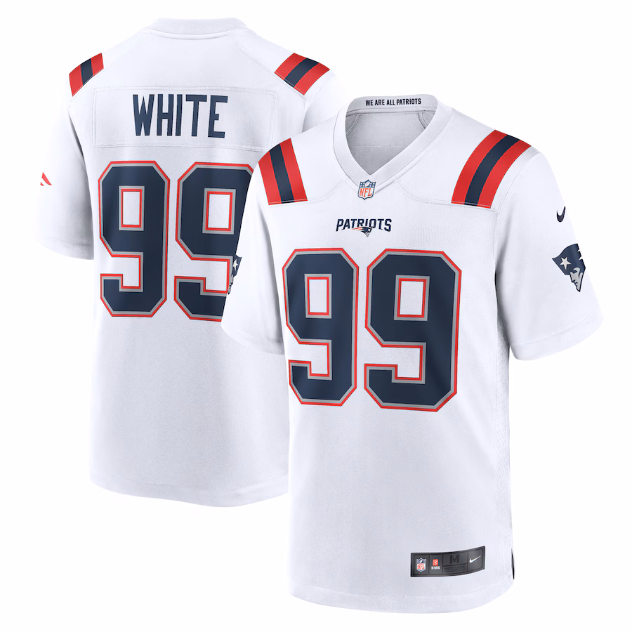 Men's New England Patriots Keion White Nike  White  Game Jersey - Puhuasuan