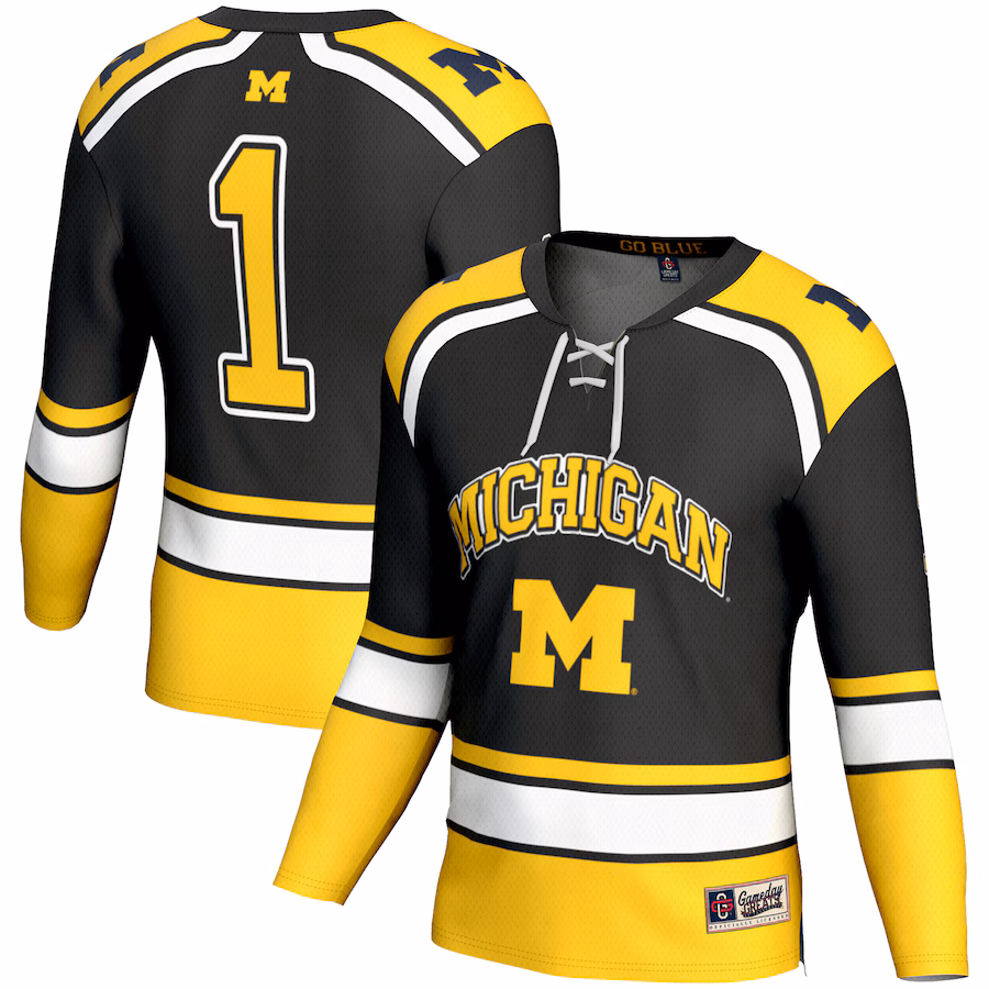 Men's GameDay Greats #1 Black Michigan Wolverines Hockey Jersey - Puhuasuan