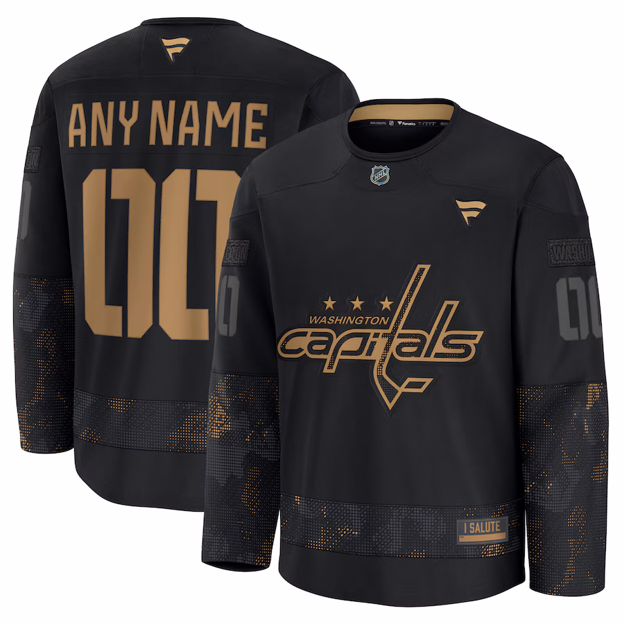 Men's Washington Capitals Fanatics Black 2024 Military Appreciation Personalized Long Sleeve Practice Jersey - Puhuasuan