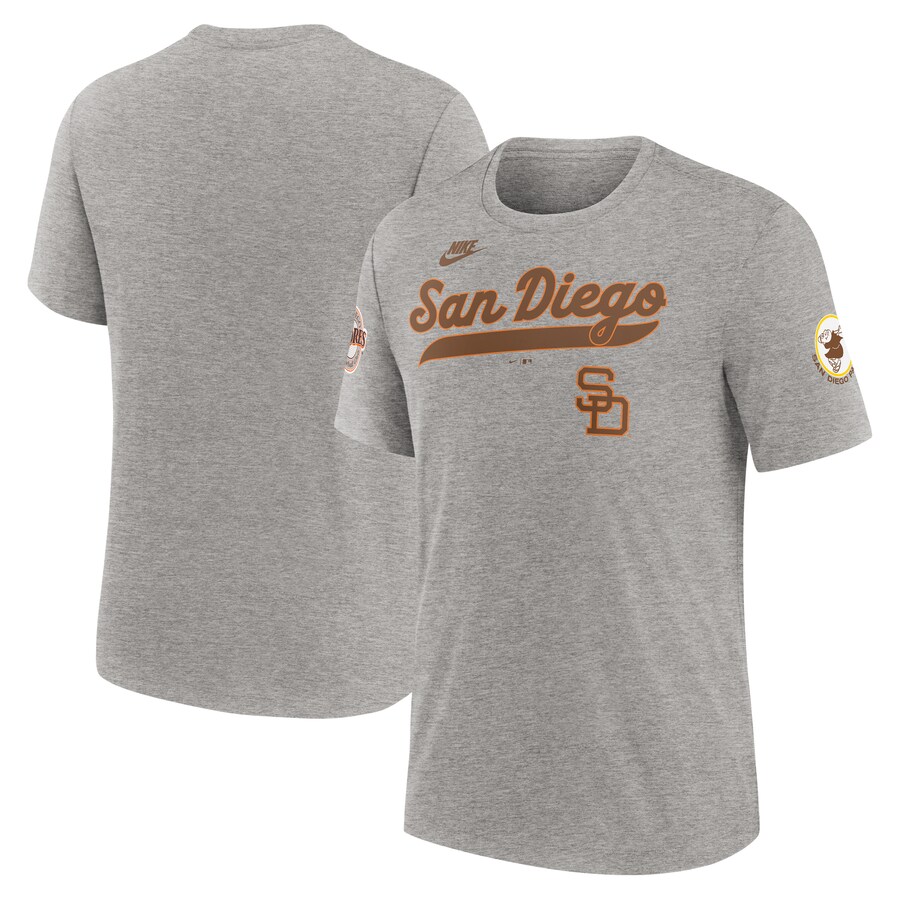 Men's San Diego Padres Nike Heather Gray Cooperstown Collection Eras Tri-Blend T-Shirt - Puhuasuan